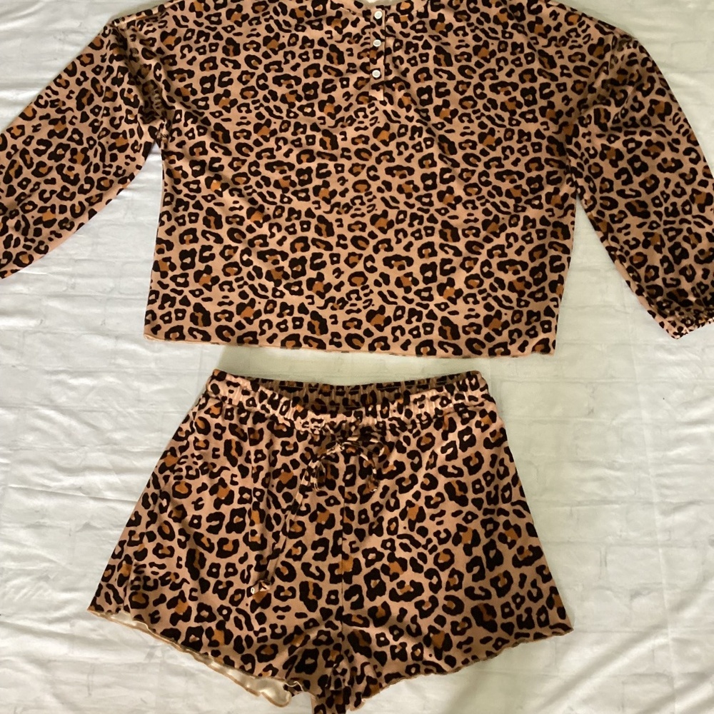 2PC Leopard Lounge Short Set ( Size:X-Large) ( Color: Leopard)